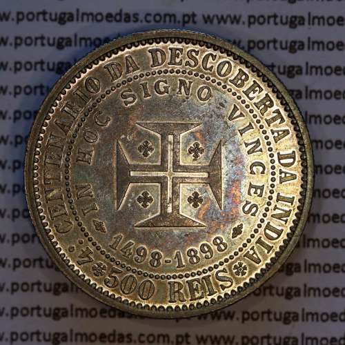 Portugal, silver coin of 500 réis 1898 of D. Carlos I, 4th Centenary of the Discovery of India 1498-1898, (UNC), KM 538.