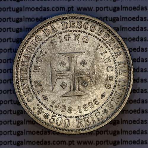 Portugal, silver coin of 500 réis 1898 of D. Carlos I, 4th Centenary of the Discovery of India 1498-1898, (VF+), KM 538.