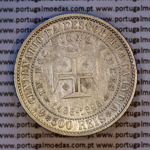 500 réis 1898 prata D. Carlos I, 4º Centenário da Descoberta da Índia, (MBC+), World Coins Portugal KM 538
