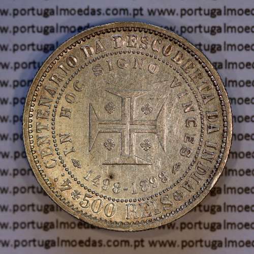 Portugal, silver coin of 500 réis 1898 of D. Carlos I, 4th Centenary of the Discovery of India 1498-1898, (VF), KM 538.