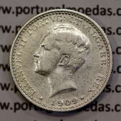 100 réis 1909 prata D. Manuel II, tostão prata 1909, (MBC), World Coins Portugal KM 548