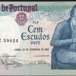 100 Escudos 1981 Bocage 24/02/1981, 100$00 Cem Escudos 24/02/1981 Chapa:8 Banco de Portugal, (QNC), Pick 178b