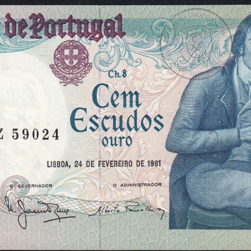 100 Escudos 1981 Bocage 24/02/1981, 100$00 Cem Escudos 24/02/1981 Chapa:8 Banco de Portugal, (QNC), Pick 178b