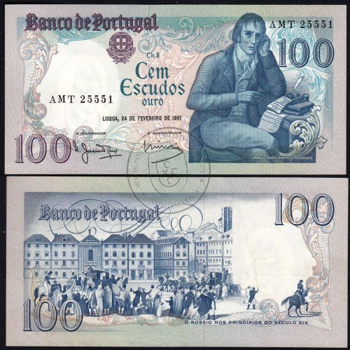 100 Escudos 1981 Bocage 24/02/1981, 100$00 Cem Escudos 24/02/1981 Chapa:8 Banco de Portugal, (QNC), Pick 178b