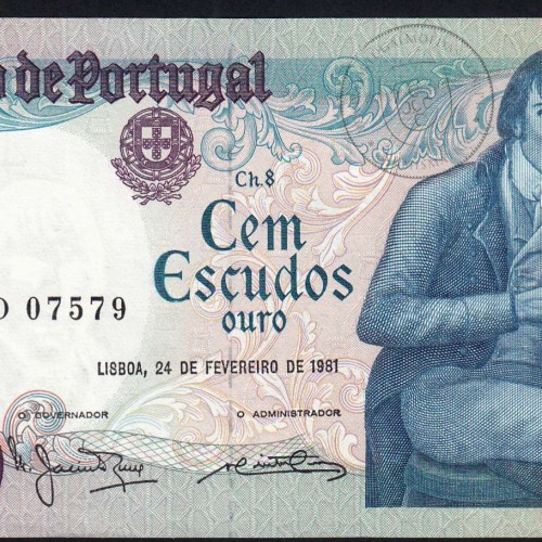 100 Escudos Bocage 24.02.1981, One Hundred Escudos 24 February 1981 Plate 8 - Bank of Portugal, (QNC), Pick 178b
