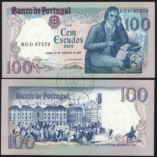 100 Escudos 1981 Bocage 24/02/1981, 100$00 Cem Escudos 24/02/1981 Chapa:8 Banco de Portugal, (QNC), Pick 178b