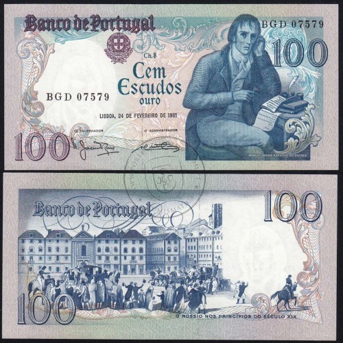 100 Escudos 1981 Bocage 24/02/1981, 100$00 Cem Escudos 24/02/1981 Chapa:8 Banco de Portugal, (QNC), Pick 178b
