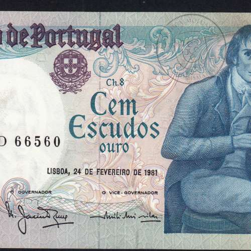 100 Escudos 1981 Bocage 24/02/1981, 100$00 Cem Escudos 24/02/1981 Chapa:8 Banco de Portugal, (PC), Pick 178b