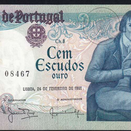 100 Escudos 1981 Bocage 24/02/1981, 100$00 Cem Escudos 24/02/1981 Chapa:8 Banco de Portugal, (PC), Pick 178b