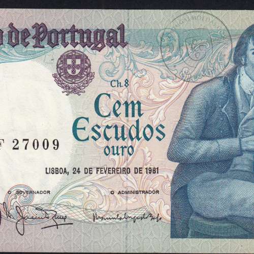 100 Escudos 1981 Bocage 24/02/1981, 100$00 Cem Escudos 24/02/1981 Chapa:8 Banco de Portugal, (PC), Pick 178b