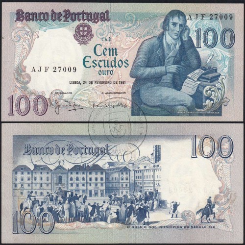 100 Escudos 1981 Bocage 24/02/1981, 100$00 Cem Escudos 24/02/1981 Chapa:8 Banco de Portugal, (PC), Pick 178b