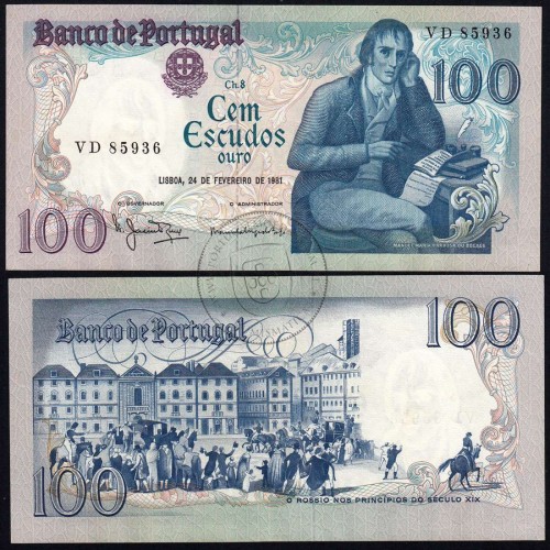 100 Escudos 1981 Bocage 24/02/1981, 100$00 Cem Escudos 24/02/1981 Chapa:8 Banco de Portugal, (QNC), Pick 178b