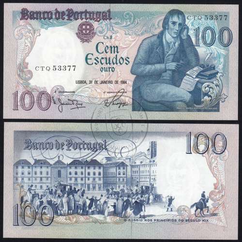 100 Escudos 1984 Bocage 31/01/1984, 100$00 Cem Escudos 31/01/1984 Chapa:8 Banco de Portugal, (QNC), Pick 178c