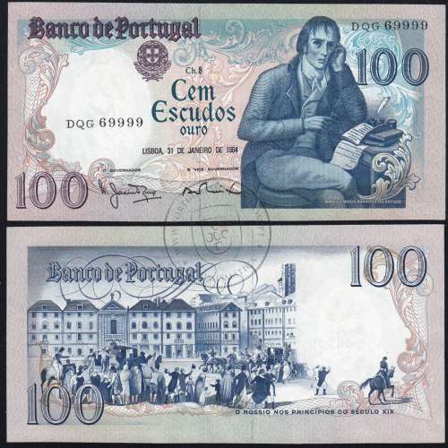 100 Escudos 1984 Bocage 31/01/1984, 100$00 Cem Escudos 31/01/1984 Chapa:8 Banco de Portugal, (QNC), Pick 178c