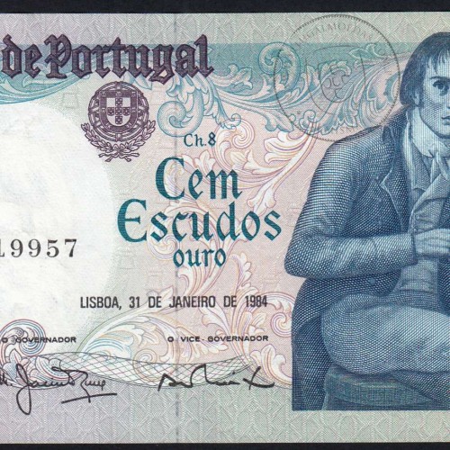 100 Escudos Bocage 31.01.1984, One Hundred Escudos 31 January 1984 Plate 8 - Bank of Portugal, (QNC), Pick 178c