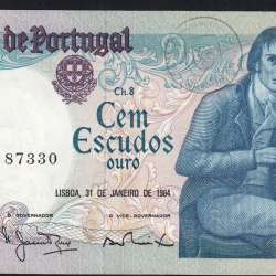 100 Escudos 1984 Bocage 31/01/1984, 100$00 Cem Escudos 31/01/1984 Chapa:8 Banco de Portugal, (QNC c/manchas), Pick 178c