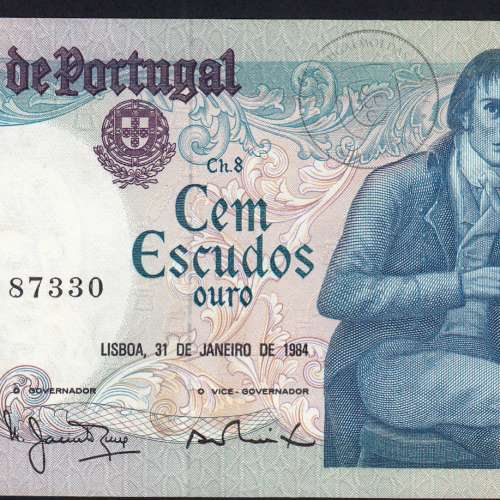 100 Escudos 1984 Bocage 31/01/1984, 100$00 Cem Escudos 31/01/1984 Chapa:8 Banco de Portugal, (QNC c/manchas), Pick 178c