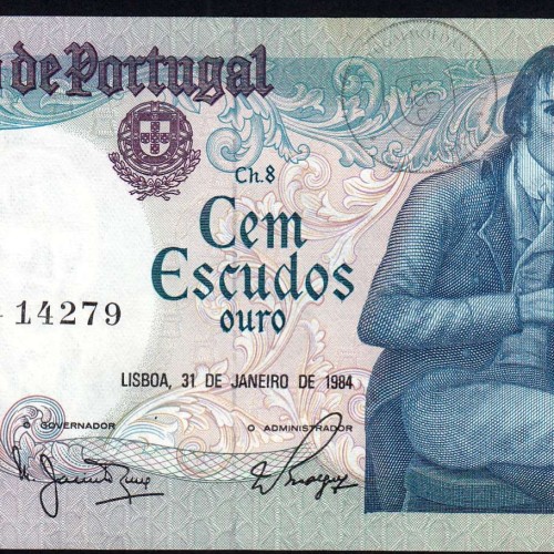 100 Escudos 1984 Bocage 31/01/1984, 100$00 Cem Escudos 31/01/1984 Chapa:8 Banco de Portugal, (QNC c/manchas), Pick 178c