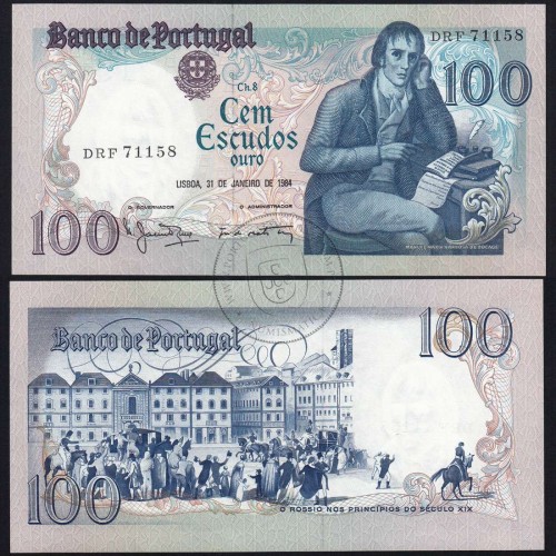 100 Escudos Bocage 31.01.1984, One Hundred Escudos 31 January 1984 Plate 8 - Bank of Portugal, (QNC), Pick 178c