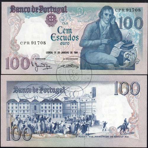 100 Escudos 1984 Bocage 31/01/1984, 100$00 Cem Escudos 31/01/1984 Chapa:8 Banco de Portugal, (QNC), Pick 178c