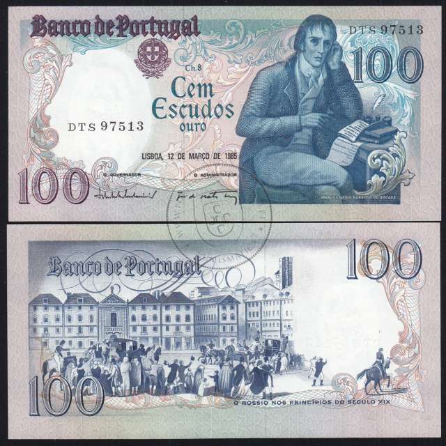100 Escudos 1985 Bocage 12/03/1985, 100$00 Cem Escudos 12/03/1985 Chapa:8 Banco de Portugal, (QNC), Pick 178d