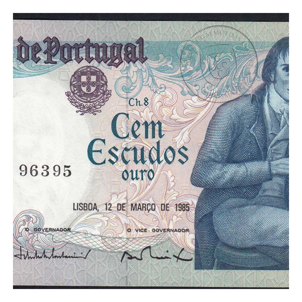100 Escudos Bocage 12.03.1985, One Hundred Escudos 12 March 1985 Plate 8 - Bank of Portugal, (QNC), Pick 178d