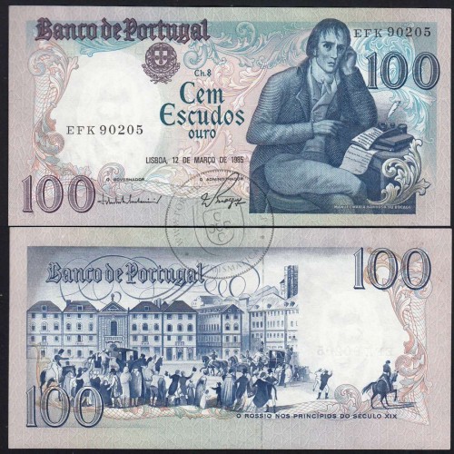100 Escudos Bocage 12.03.1985, One Hundred Escudos 12 March 1985 Plate 8 - Bank of Portugal, (QNC), Pick 178d