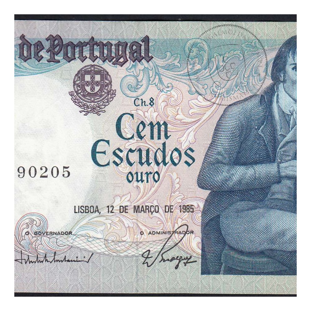 100 Escudos Bocage 12.03.1985, One Hundred Escudos 12 March 1985 Plate 8 - Bank of Portugal, (QNC), Pick 178d