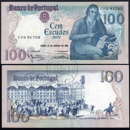 100 Escudos Bocage 31.01.1984, One Hundred Escudos 31 January 1984 Plate 8 - Bank of Portugal, (QNC), Pick 178c