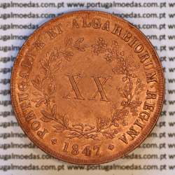 Portugal, copper coin of XX Réis 1847 D. Maria II, very rare in this state of conservation, (UNC), World Coins Portugal KM 482