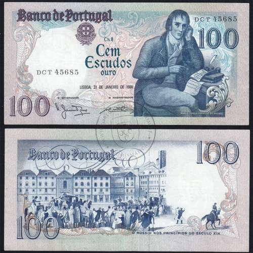 100 Escudos 1984 Bocage 31/01/1984, 100$00 Cem Escudos 31/01/1984 Chapa:8 Banco de Portugal, (PC), Pick 178c
