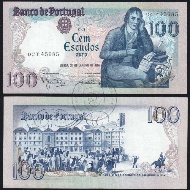 100 Escudos 1984 Bocage 31/01/1984, 100$00 Cem Escudos 31/01/1984 Chapa:8 Banco de Portugal, (PC), Pick 178c