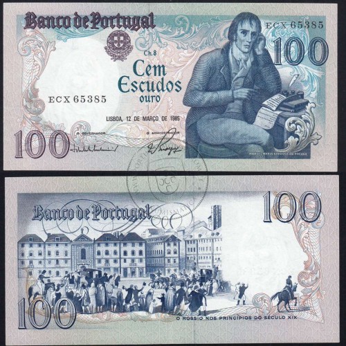 100 Escudos Bocage 12.03.1985, One Hundred Escudos 12 March 1985 Plate 8 - Bank of Portugal, (QNC), Pick 178d