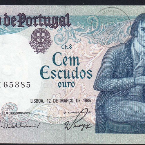 100 Escudos Bocage 12.03.1985, One Hundred Escudos 12 March 1985 Plate 8 - Bank of Portugal, (QNC), Pick 178d