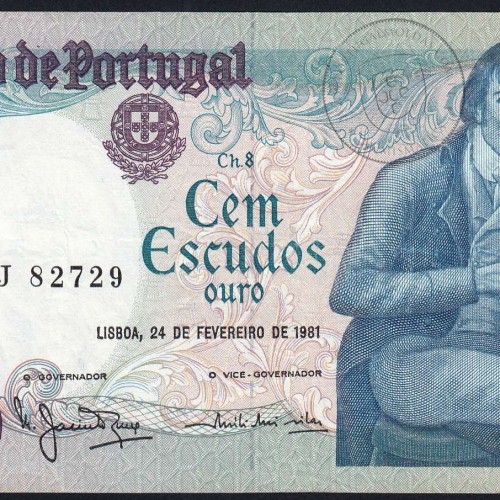 100 Escudos 1981 Bocage 24/02/1981, 100$00 Cem Escudos 24/02/1981 Chapa:8 Banco de Portugal, (C), Pick 178b