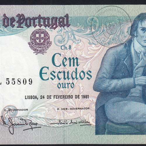 100 Escudos 1981 Bocage 24/02/1981, 100$00 Cem Escudos 24/02/1981 Chapa:8 Banco de Portugal, (PC), Pick 178b