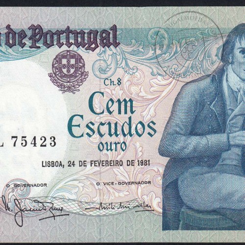 100 Escudos 1981 Bocage 24/02/1981, 100$00 Cem Escudos 24/02/1981 Chapa:8 Banco de Portugal, (PC), Pick 178b
