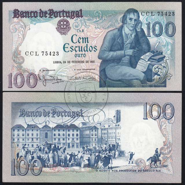 100 Escudos 1981 Bocage 24/02/1981, 100$00 Cem Escudos 24/02/1981 Chapa:8 Banco de Portugal, (PC), Pick 178b