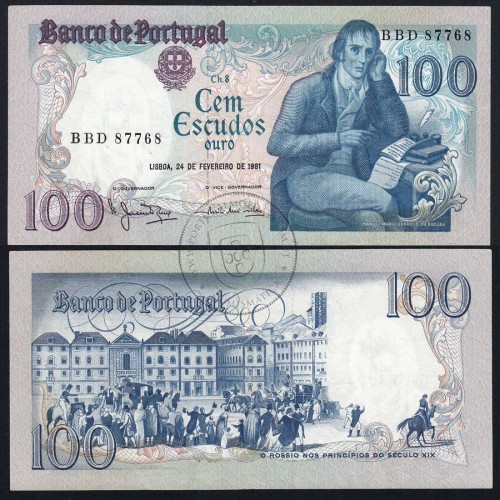100 Escudos 1981 Bocage 24/02/1981, 100$00 Cem Escudos 24/02/1981 Chapa:8 Banco de Portugal, (PC), Pick 178b
