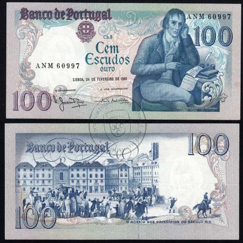 100 Escudos 1981 Bocage 24/02/1981, 100$00 Cem Escudos 24/02/1981 Chapa:8 Banco de Portugal, (PC), Pick 178b
