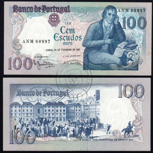 100 Escudos 1981 Bocage 24/02/1981, 100$00 Cem Escudos 24/02/1981 Chapa:8 Banco de Portugal, (PC), Pick 178b