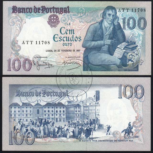 100 Escudos 1981 Bocage 24/02/1981, 100$00 Cem Escudos 24/02/1981 Chapa:8 Banco de Portugal, (PC), Pick 178b