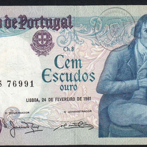 100 Escudos 1981 Bocage 24/02/1981, 100$00 Cem Escudos 24/02/1981 Chapa:8 Banco de Portugal, (C), Pick 178b