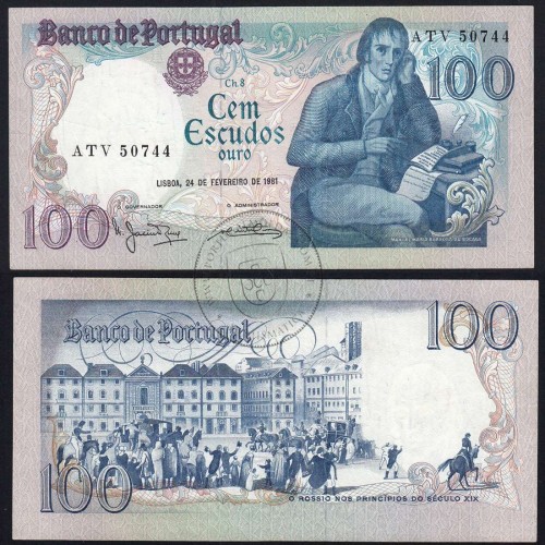 100 Escudos 1981 Bocage 24/02/1981, 100$00 Cem Escudos 24/02/1981 Chapa:8 Banco de Portugal, (C), Pick 178b