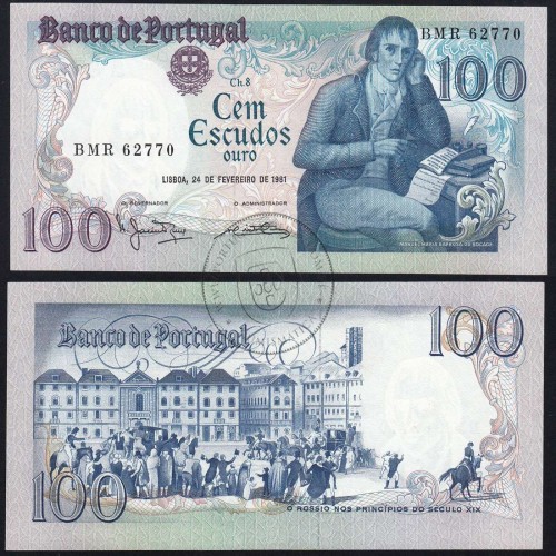 100 Escudos 1981 Bocage 24/02/1981, 100$00 Cem Escudos 24/02/1981 Chapa:8 Banco de Portugal, (PC), Pick 178b