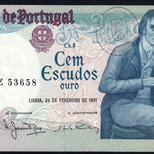 100 Escudos Bocage 24.02.1981, One Hundred Escudos 24 February 1981 Plate 8 - Bank of Portugal, (PC), Pick 178b