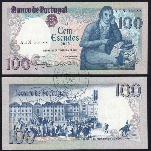 100 Escudos 1981 Bocage 24/02/1981, 100$00 Cem Escudos 24/02/1981 Chapa:8 Banco de Portugal, (PC), Pick 178b