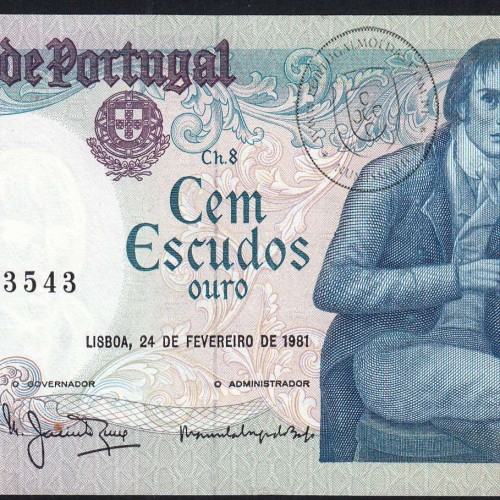 100 Escudos 1981 Bocage 24/02/1981, 100$00 Cem Escudos 24/02/1981 Chapa:8 Banco de Portugal, (QNC c/ferrugem), Pick 178b