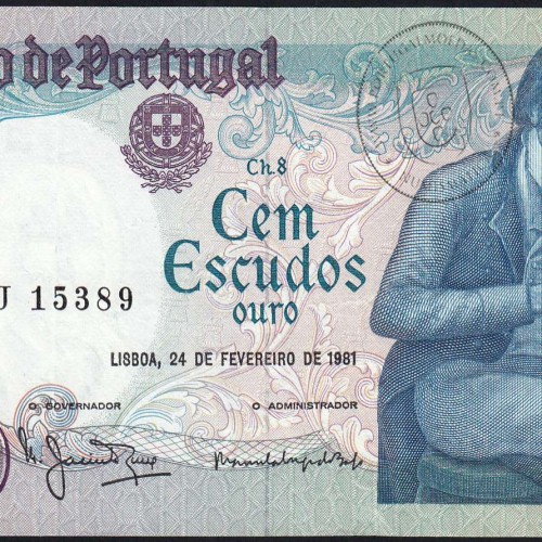 100 Escudos 1981 Bocage 24/02/1981, 100$00 Cem Escudos 24/02/1981 Chapa:8 Banco de Portugal, (PC), Pick 178b