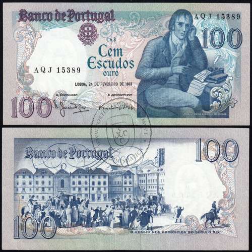 100 Escudos 1981 Bocage 24/02/1981, 100$00 Cem Escudos 24/02/1981 Chapa:8 Banco de Portugal, (PC), Pick 178b